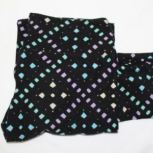 LuLaRoe Leggings Black Purple Green Yellow Square Print OS Ones Size